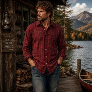 Ralph Lauren Blake Mens Large Red‎ Plaid Button Down Shirt Long Sleeve Cotton